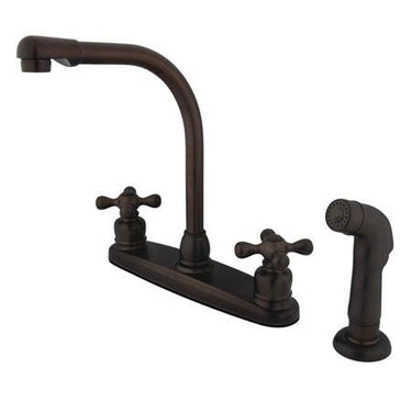 Kingston Brass GKB715AXSP Water Saving Victorian High Arch Kitchen Faucet with Cross Handles and Sprayer, Oil Rubbed Bronze Kitchen Faucet Kingston Brass